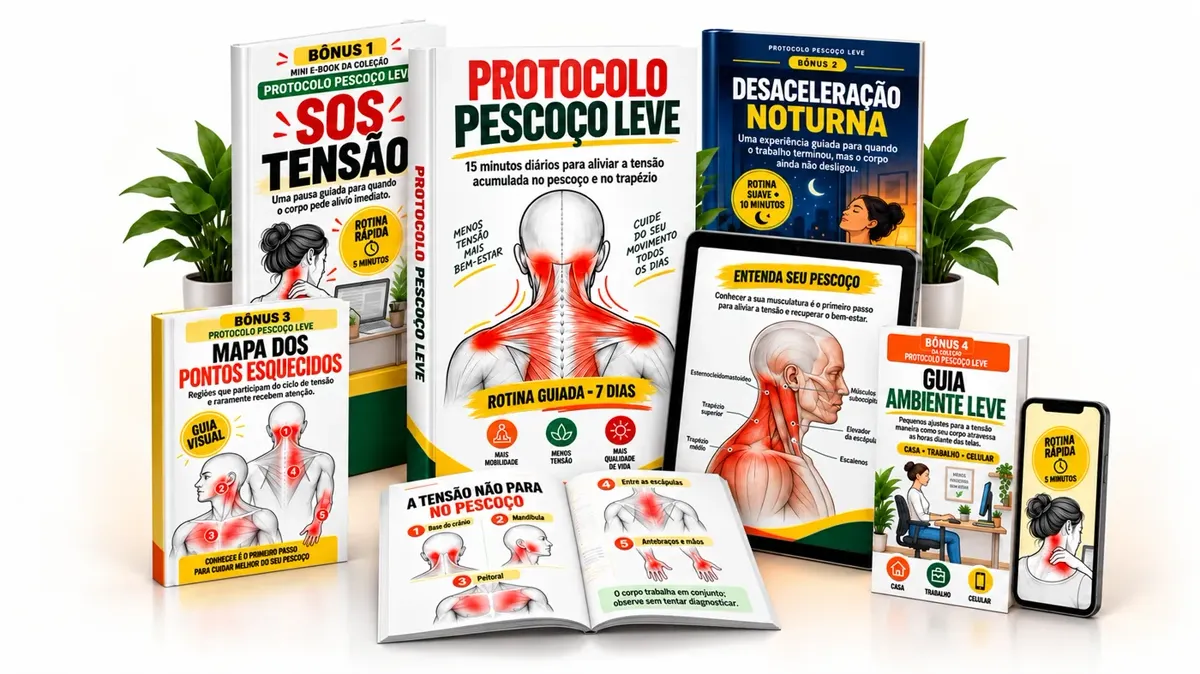 Kit completo do Protocolo Pescoço Leve com e-book, bônus e materiais digitais